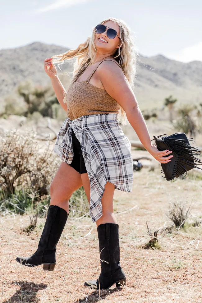 Check Yes Or No Beige and Black Plaid Button Front Blouse FINAL SALE sold by Pink Lily product image thumbnail 5