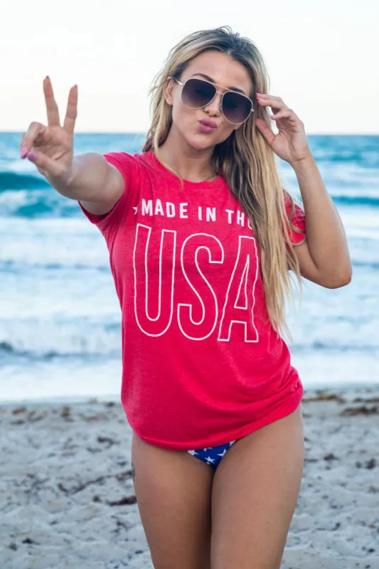 Made In The USA Red Graphic Tee FINAL SALE sold by Pink Lily