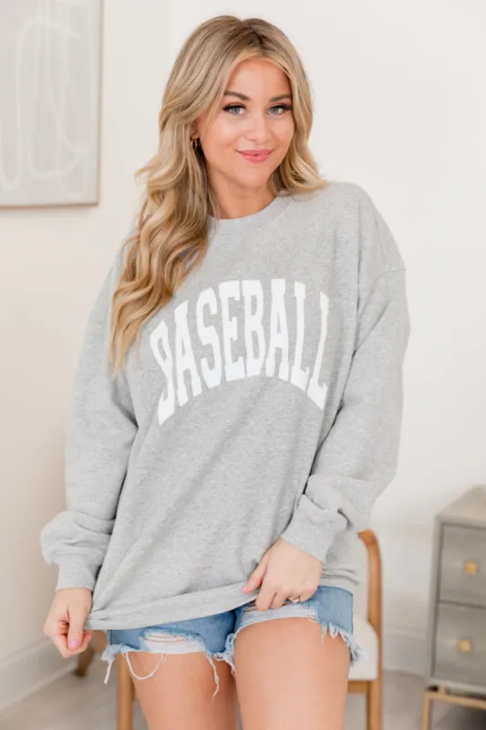 Baseball Block Light Grey Oversized Graphic Sweatshirt sold by Pink Lily