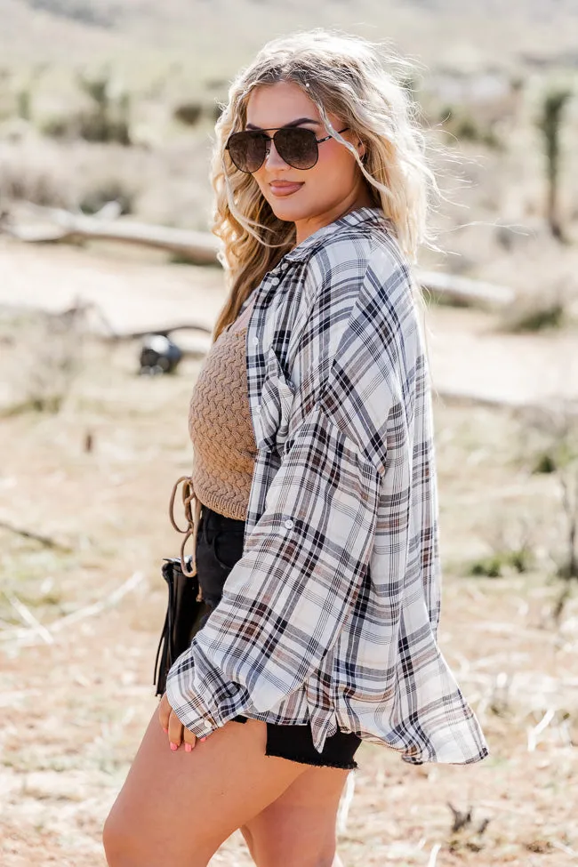 Check Yes Or No Beige and Black Plaid Button Front Blouse FINAL SALE sold by Pink Lily product image thumbnail 3
