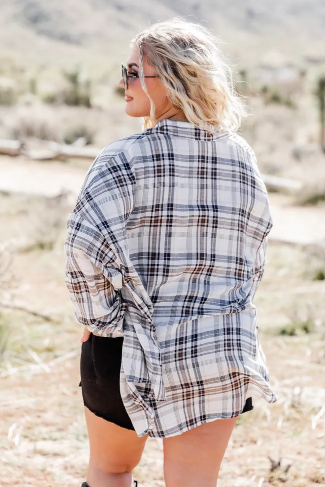 Check Yes Or No Beige and Black Plaid Button Front Blouse FINAL SALE sold by Pink Lily product image thumbnail 4