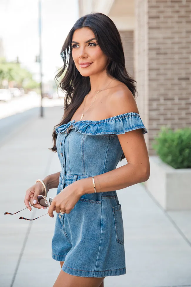 Hello Lovely Off The Shoulder Denim Romper sold by Pink Lily product image thumbnail 3