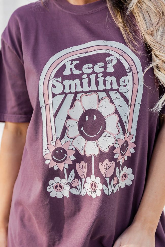 Keep Smiling Purple Comfort Color Graphic Tee sold by Pink Lily product image thumbnail 3