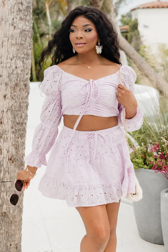 Slow Tide Purple Eyelet Crop Top and Skirt Set FINAL SALE sold by Pink Lily
