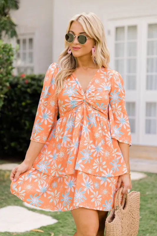 Morning Mimosas Bright Orange Floral Mini Dress FINAL SALE sold by Pink Lily