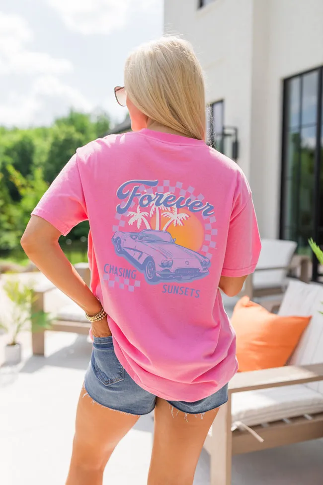 Forever Chasing Sunsets Hot Pink Oversized Graphic Tee sold by Pink Lily