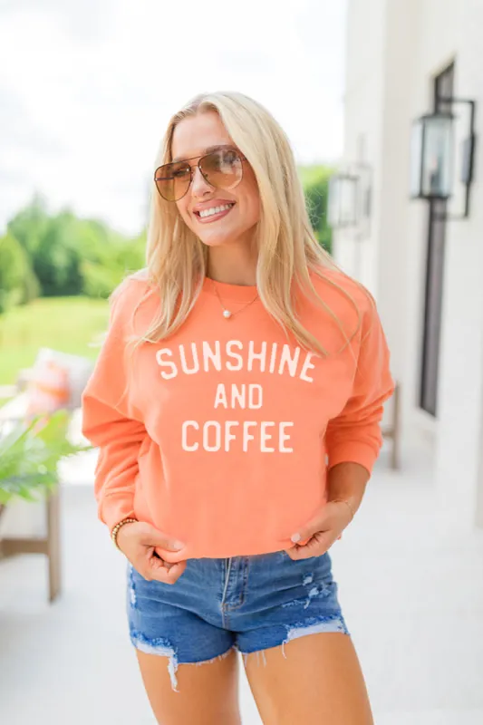 Sunshine and Coffee Coral Oversized Graphic Sweatshirt sold by Pink Lily