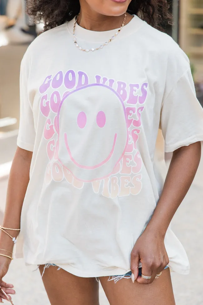 Good Vibes Ivory Oversized Graphic Tee sold by Pink Lily product image thumbnail 3