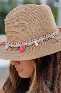 Hat with Shell and Tassel Detail sold by Pink Lily