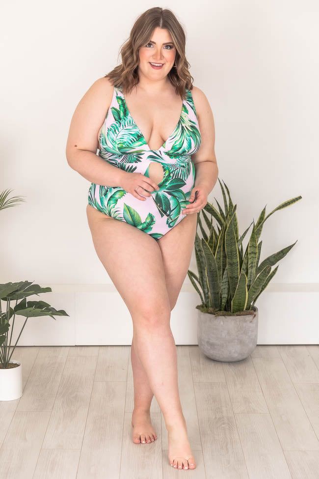 Bayside Dive Pink/Green Tropical Deep V-Neck One Piece FINAL SALE sold by Pink Lily product image thumbnail 7