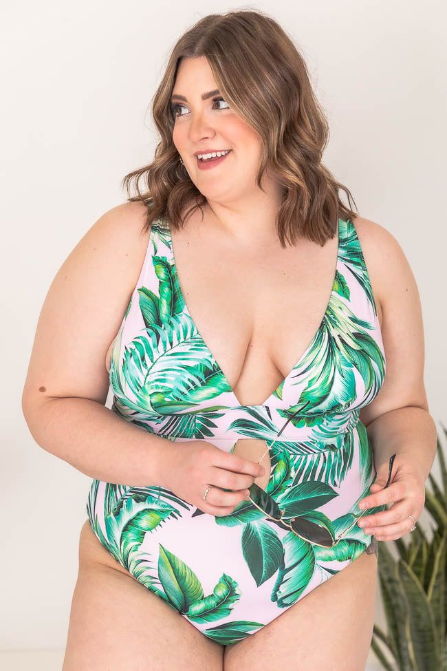Bayside Dive Pink/Green Tropical Deep V-Neck One Piece FINAL SALE sold by Pink Lily product image thumbnail 8