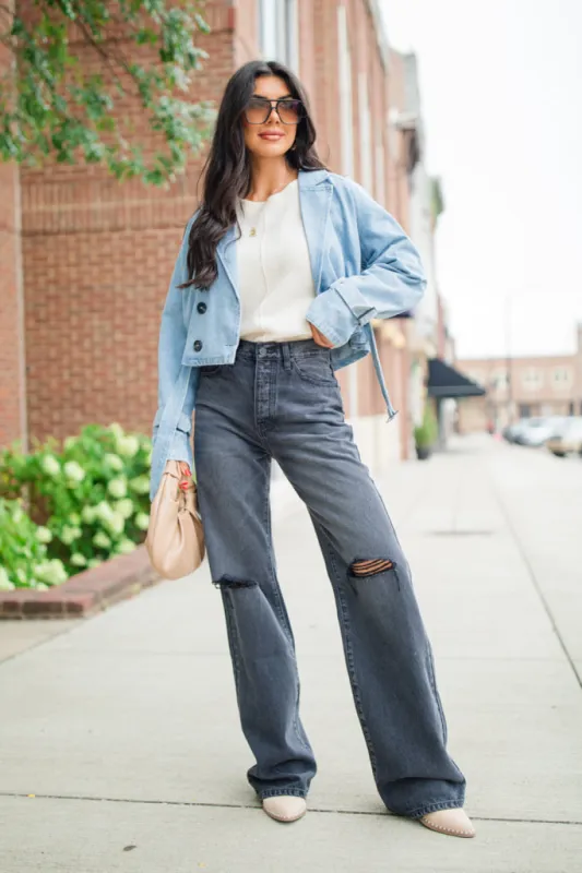 Invest In Me Denim Crop Trench Coat FINAL SALE sold by Pink Lily