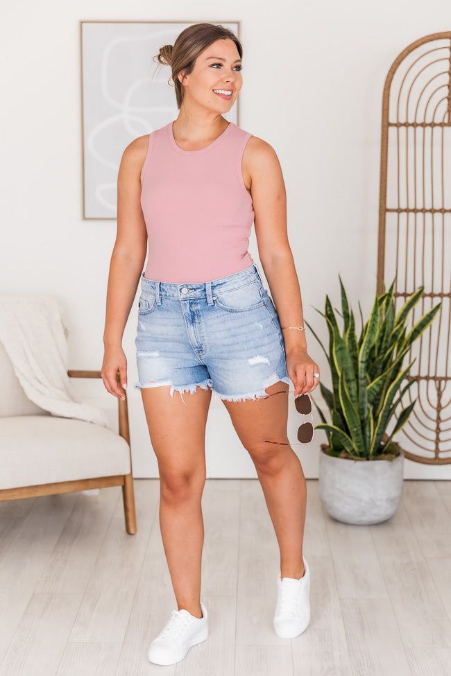 Next To Me Medium Wash Distressed Denim Shorts FINAL SALE sold by Pink Lily product image thumbnail 6