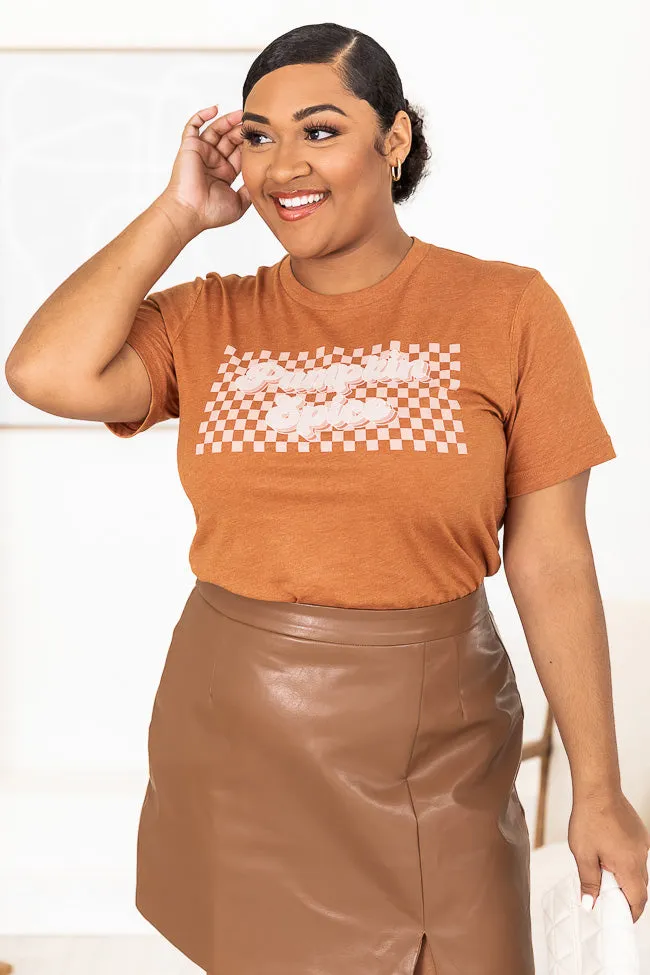 Checkered Pumpkin Spice Burnt Orange Graphic Tee sold by Pink Lily