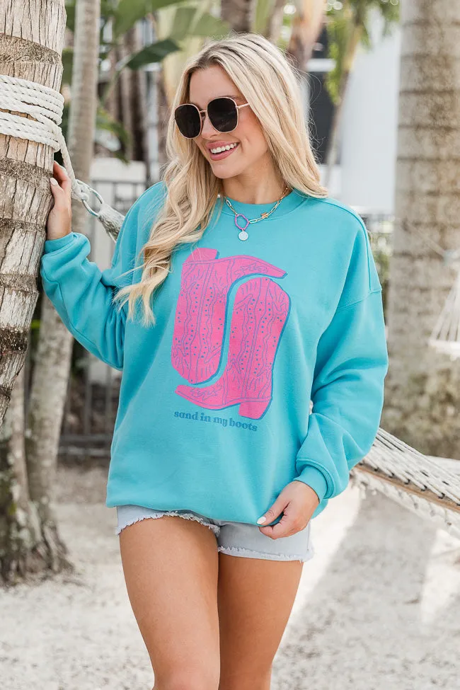 Sand In my Boots Aqua Oversized Graphic Sweatshirt sold by Pink Lily