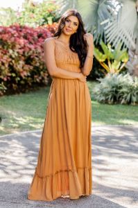 Making Moves Camel Maxi Dress FINAL SALE sold by Pink Lily