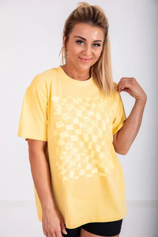Retro Daisy Checkered Yellow Oversized Graphic Tee sold by Pink Lily