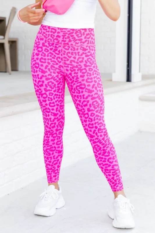 Think Happy Thoughts Neon Pink Leopard Leggings sold by Pink Lily