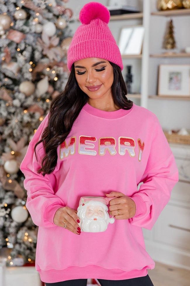 Merry Ombre Chenille Patch Pink Oversized Sweatshirt FINAL SALE sold by Pink Lily product image thumbnail 4