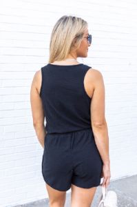 You're An Expert Button Front Black Romper FINAL SALE sold by Pink Lily