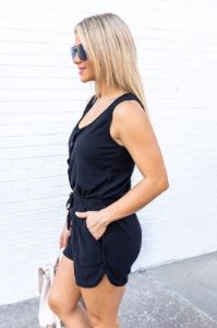 You're An Expert Button Front Black Romper FINAL SALE sold by Pink Lily