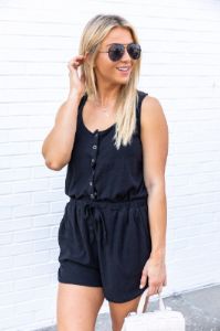 You're An Expert Button Front Black Romper FINAL SALE sold by Pink Lily