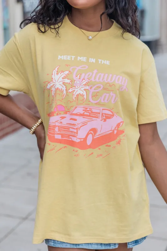 Meet Me In The Getaway Car Mustard Graphic Tee FINAL SALE sold by Pink Lily
