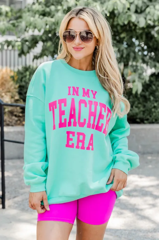 In My Teacher Era Lime Oversized Graphic Sweatshirt sold by Pink Lily
