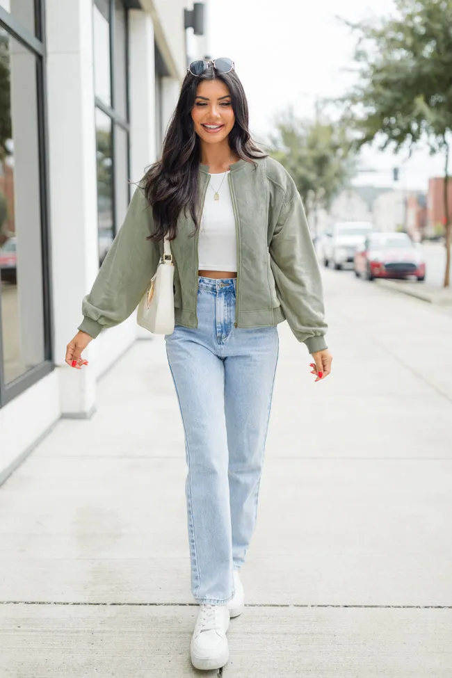 Look Out For You Olive Quilted Suede Bomber Jacket sold by Pink Lily product image thumbnail 2