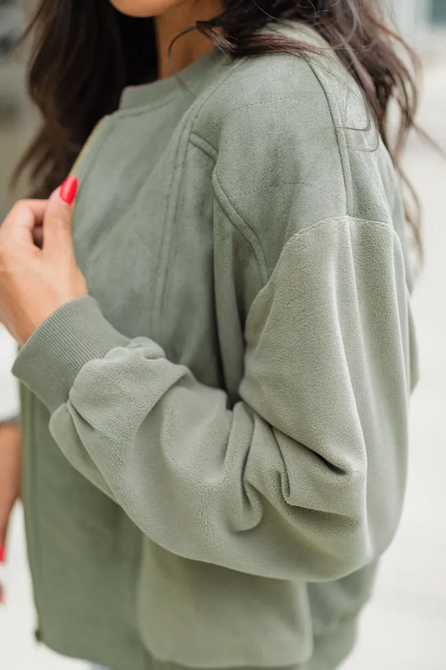 Look Out For You Olive Quilted Suede Bomber Jacket sold by Pink Lily product image thumbnail 3