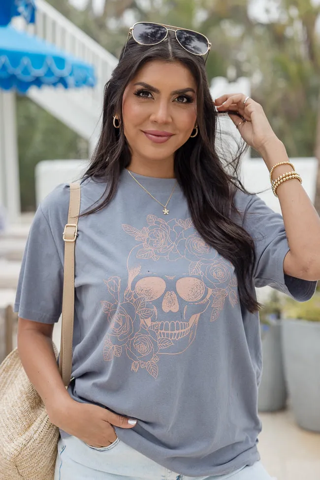 Floral Skull Grey Oversized Graphic Tee sold by Pink Lily