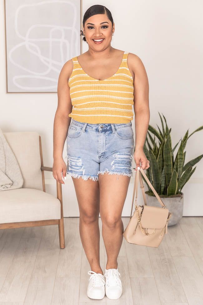 Moments Pass by Mustard Striped Knit Sweater Tank FINAL SALE sold by Pink Lily product image thumbnail 7