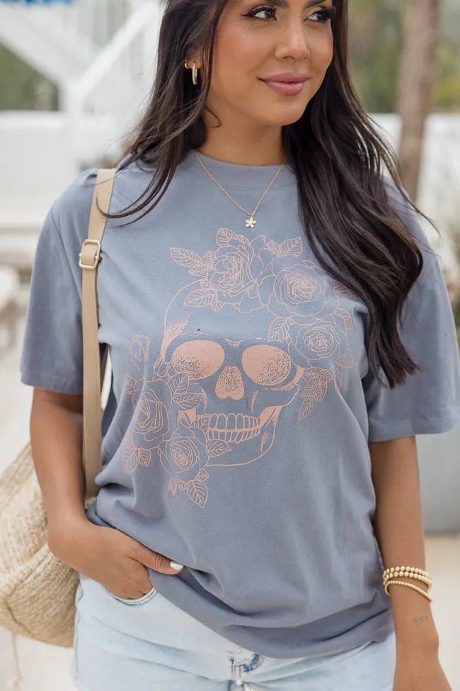 Floral Skull Grey Oversized Graphic Tee sold by Pink Lily product image thumbnail 3