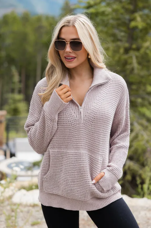 I Jump Too Beige Chenille Quarter Zip Pullover FINAL SALE sold by Pink Lily