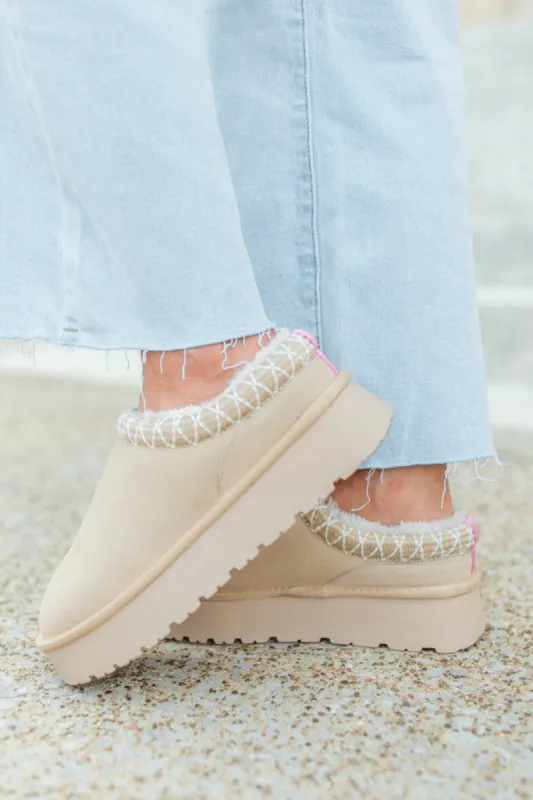 Sydney Light Beige Platform Slip-On Bootie DOORBUSTER sold by Pink Lily