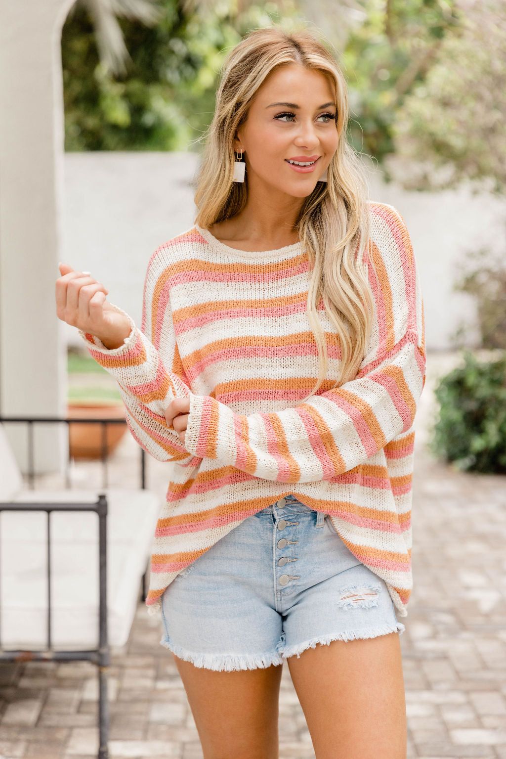 Close To You Pink and Orange Striped Sweater sold by Pink Lily product image thumbnail 3