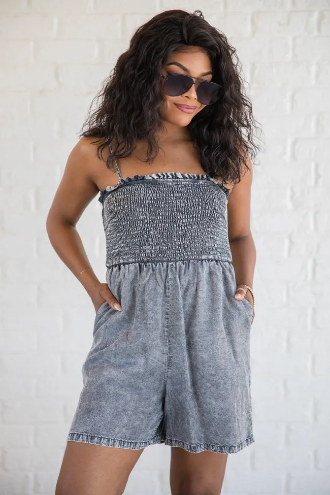 Embracing Change Grey Acid Wash Smocked Romper FINAL SALE sold by Pink Lily