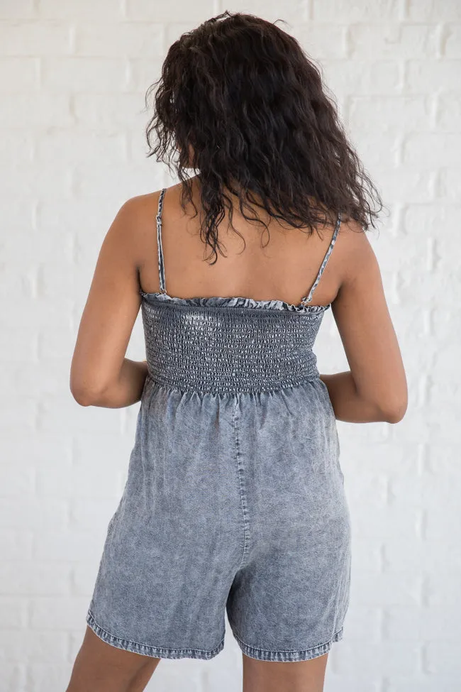 Embracing Change Grey Acid Wash Smocked Romper FINAL SALE sold by Pink Lily product image thumbnail 4