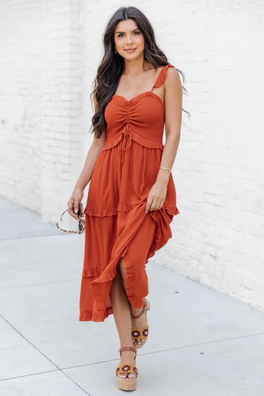 Sunset Dinner Rust Maxi Dress FINAL SALE sold by Pink Lily