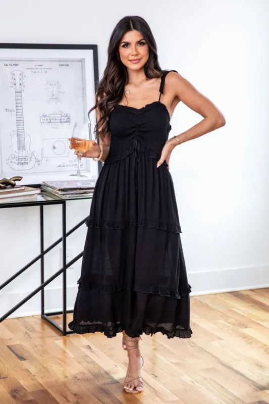 Sunset Dinner Black Maxi Dress sold by Pink Lily