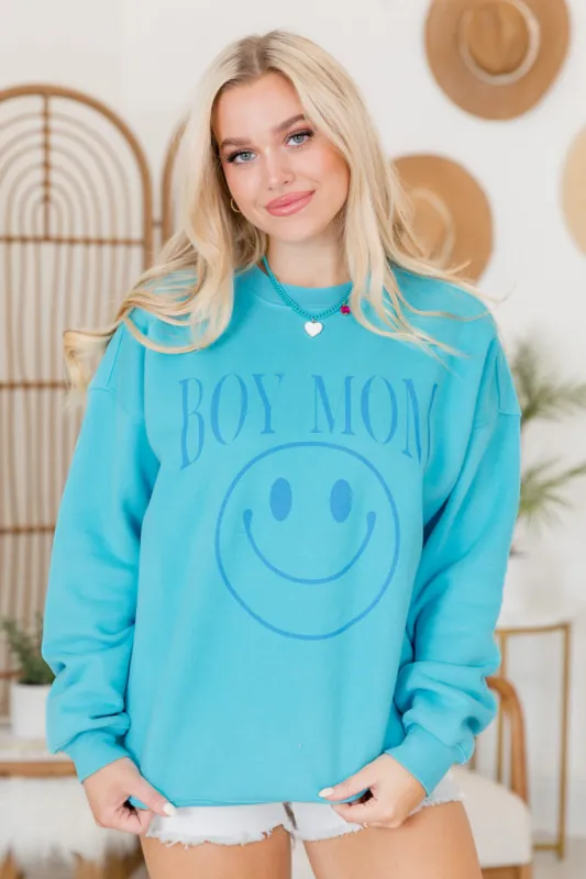 Boy Mom Aqua Blue Graphic Sweatshirt sold by Pink Lily