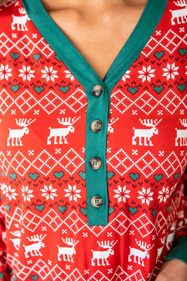Home For The Holidays Red Henley Christmas Print Pajama Top FINAL SALE sold by Pink Lily product image thumbnail 5