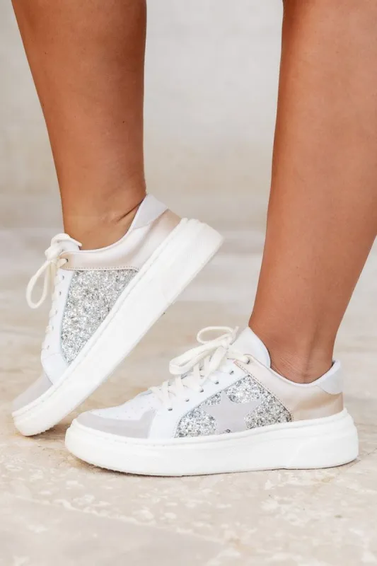 Cleo Silver And Taupe Star Sneakers FINAL SALE sold by Pink Lily
