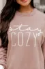 Stay Cozy Mocha Oversized Graphic Sweatshirt FINAL SALE sold by Pink Lily