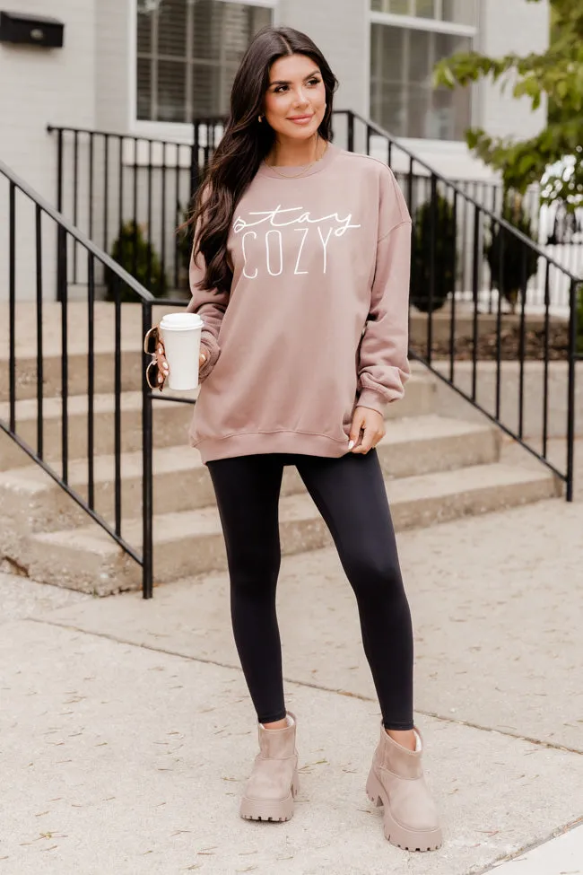Stay Cozy Mocha Oversized Graphic Sweatshirt FINAL SALE sold by Pink Lily product image thumbnail 4