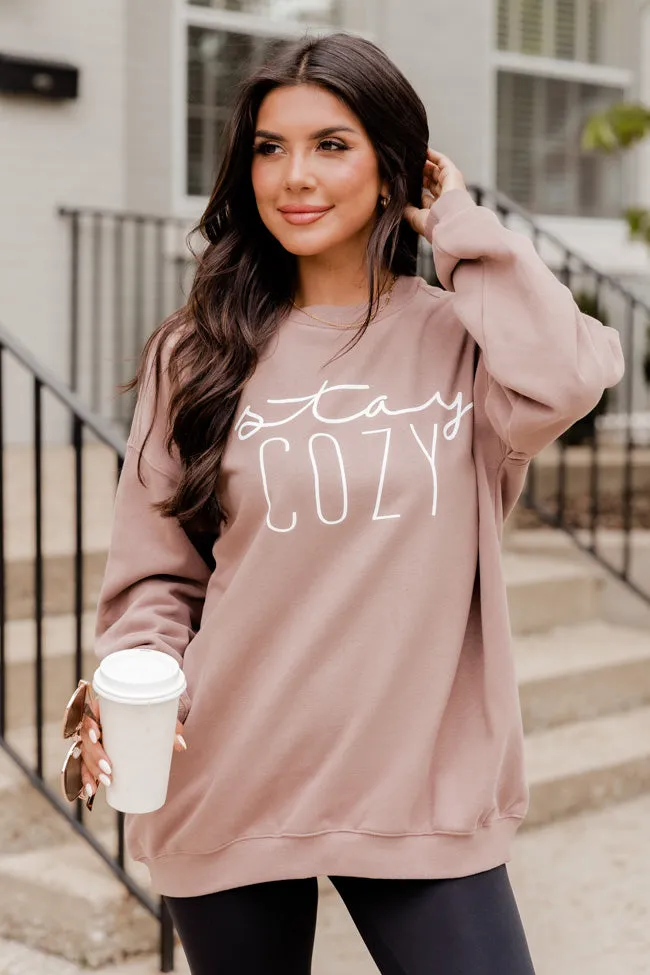 Stay Cozy Mocha Oversized Graphic Sweatshirt FINAL SALE sold by Pink Lily