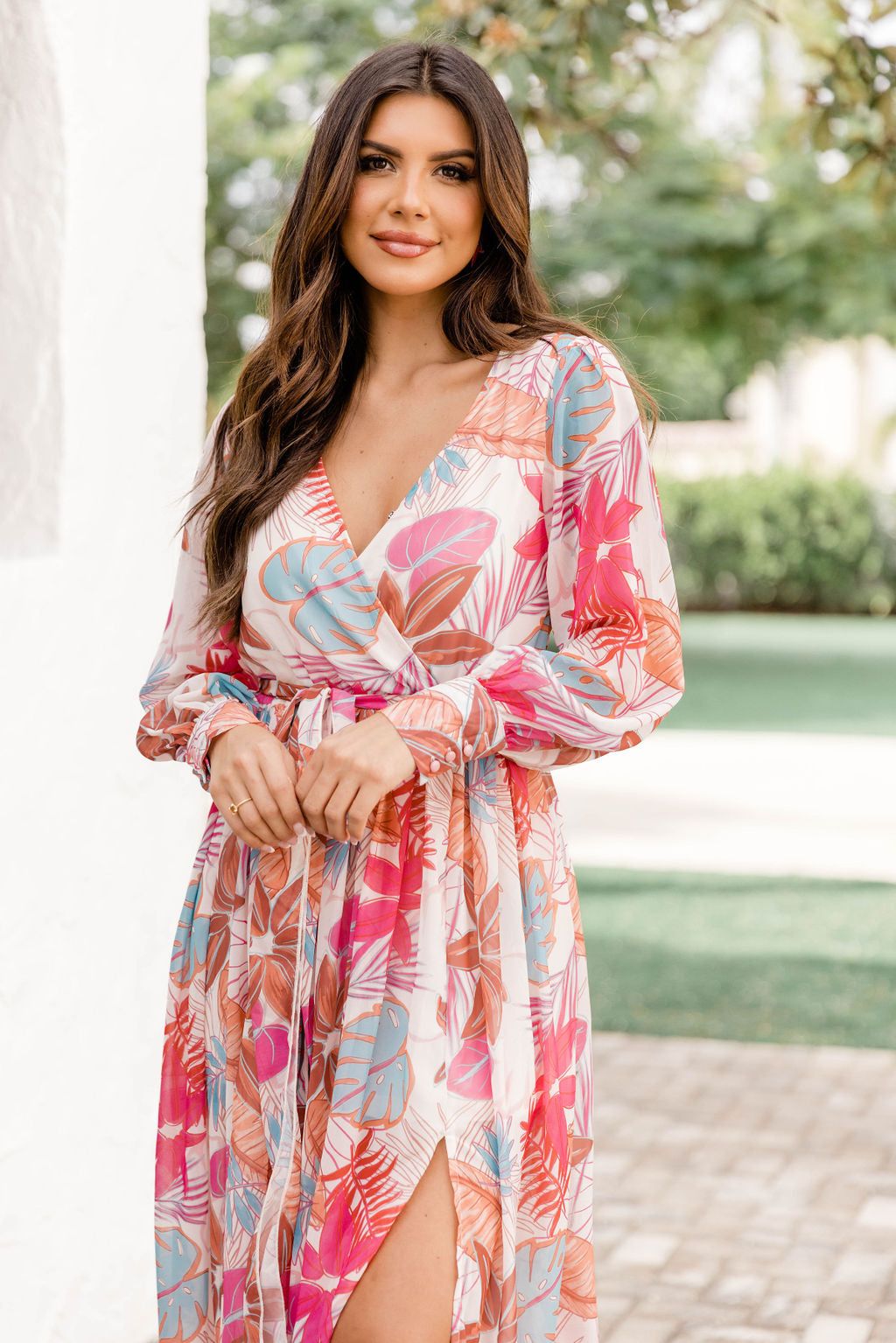My Dearest Darling Maxi Dress in Palm Beach White Tropical Print FINAL SALE sold by Pink Lily product image thumbnail 2