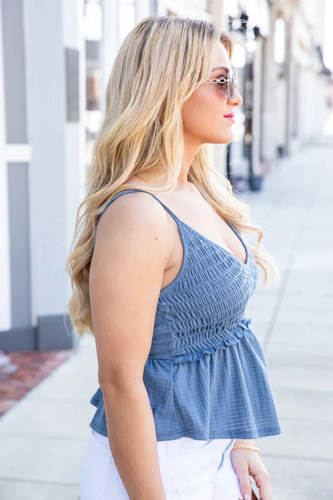 Leave It To Me Slate Blue Smocked Bust Knit Tank FINAL SALE sold by Pink Lily product image thumbnail 5