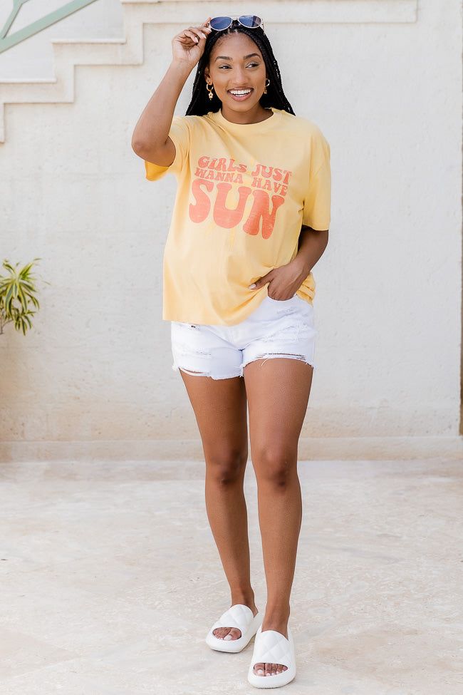 Girls Just Wanna Have Sun Yellow Oversized tee sold by Pink Lily