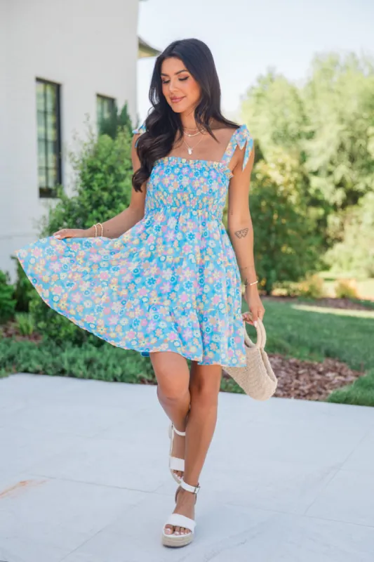 Sunny Skies Blue Floral Mini Dress SALE sold by Pink Lily